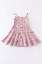 Purple linen tiered button down dress
