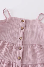 Purple linen tiered button down dress
