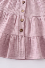 Purple linen tiered button down dress