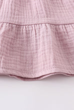 Purple linen tiered button down dress