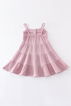 Purple linen tiered button down dress