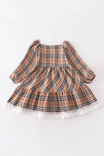 Tan plaid tiered lace dress - ARIA KIDS