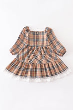 Tan plaid tiered lace dress - ARIA KIDS