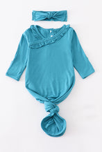 Teal bamboo ruffle 2pc baby gown