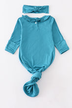 Teal bamboo ruffle 2pc baby gown