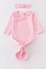 Pink bamboo ruffle 2pc baby gown - ARIA KIDS