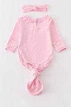 Pink bamboo ruffle 2pc baby gown - ARIA KIDS