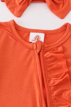 Orange bamboo ruffle zipper 2pc baby romper - ARIA KIDS