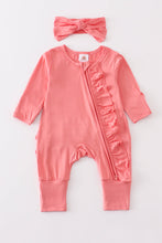 Peach bamboo ruffle zipper 2pc baby romper