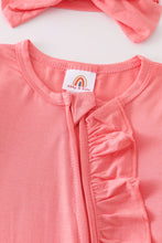 Peach bamboo ruffle zipper 2pc baby romper