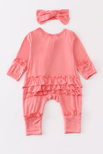 Peach bamboo ruffle zipper 2pc baby romper