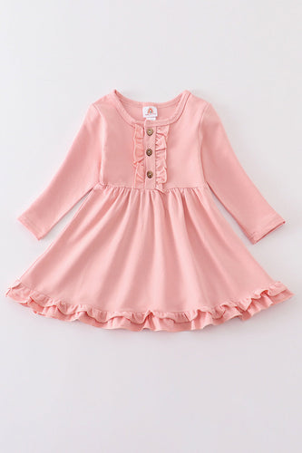 Pink ruffle button down dress