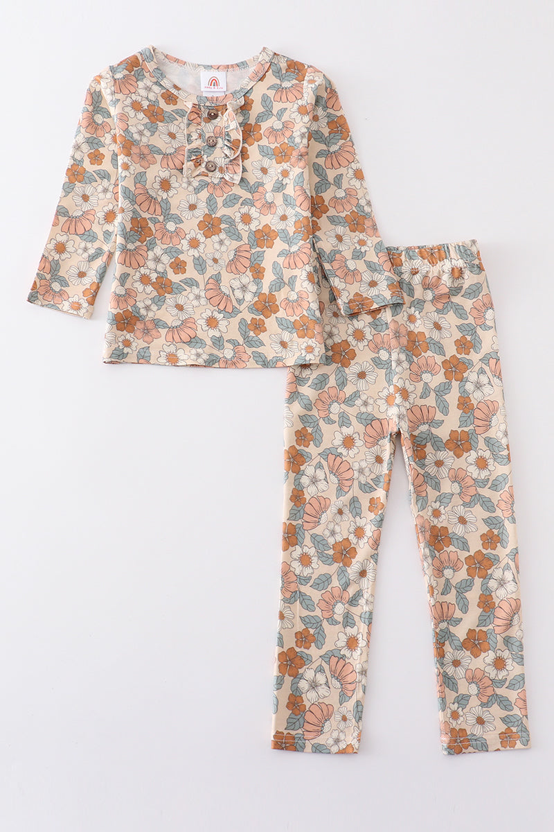 Retro floral print bamboo pajamas set - ARIA KIDS
