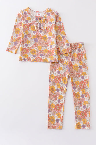 Retro pink floral print pajamas set - ARIA KIDS