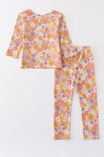 Retro pink floral print bamboo pajamas set