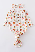 Pumpkin print bamboo baby gown set - ARIA KIDS