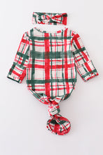 Green plaid hairband baby gown - ARIA KIDS