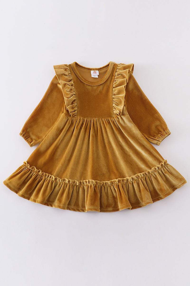Gold ruffle velvet dress - ARIA KIDS