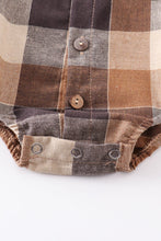 Brown plaid button down boy onesie shirt - ARIA KIDS