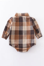 Brown plaid button down boy onesie shirt - ARIA KIDS