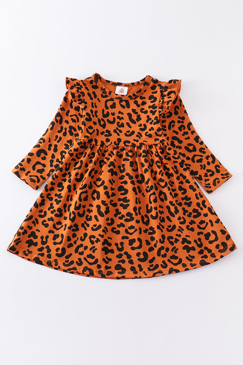 Rust leopard print ruffle dress - ARIA KIDS
