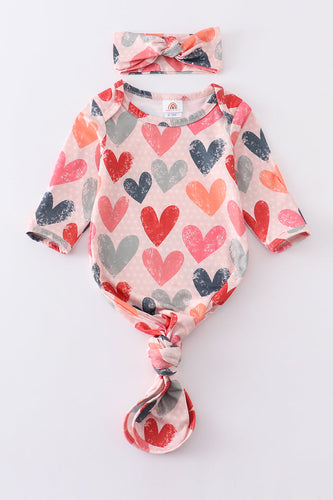 Valentine's day heart print head band baby gown - ARIA KIDS