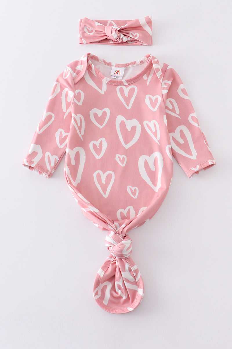 Heart dot print head band baby gown