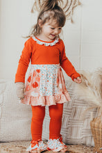 Rust pumpkin print ruffle girl set - ARIA KIDS
