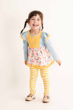 Blue floral print ruffle stripe girl set