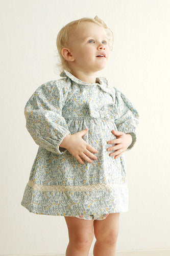 Blue floral corduroy lace dress - ARIA KIDS