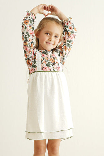 Premium Green floral print swiss dot dress - ARIA KIDS