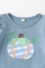 Blue pumpkin embroidery plaid halloween