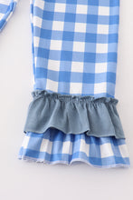 Blue pumpkin embroidery plaid halloween