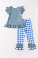 Blue pumpkin embroidery plaid halloween