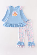 Blue turkey thanksgiving ruffle girl set - ARIA KIDS
