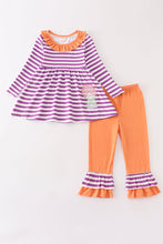 Purple stripe halloween embroidery girl set