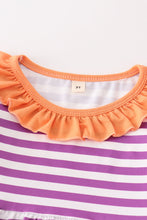 Purple stripe halloween embroidery girl set