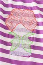 Purple stripe halloween embroidery girl set