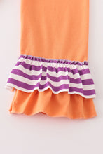 Purple stripe halloween embroidery girl set