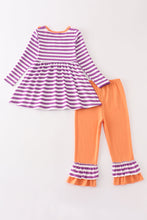 Purple stripe halloween embroidery girl set