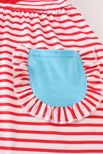 Red stripe back to school apple embroidery dress