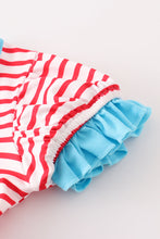 Red stripe back to school apple embroidery dress