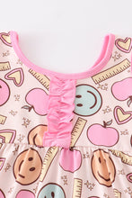Pink smiling print ruffle girl set