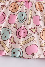 Pink smiling print ruffle girl set