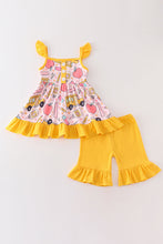 Mustard back to school apple print girl set