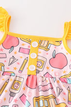 Mustard back to school apple print girl set