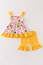 Mustard back to school apple print girl set