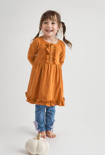Orange ruffle button down dress