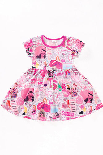 Pink music fan print twirl dress - ARIA KIDS