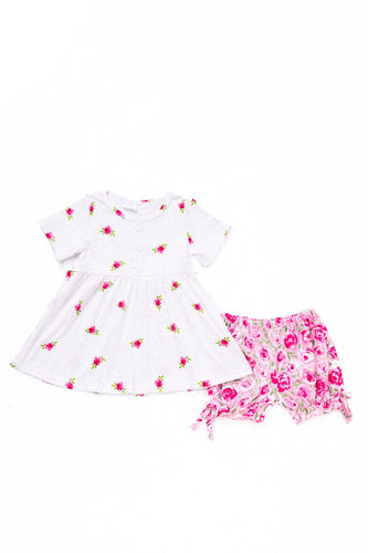 White floral print girl shorts set